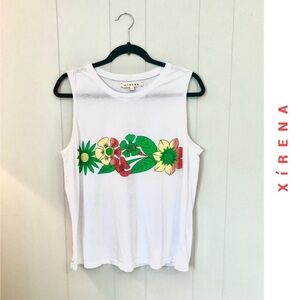 xirena graphic True Tank top beachy floral, 100% cotton white Sz L surf boho